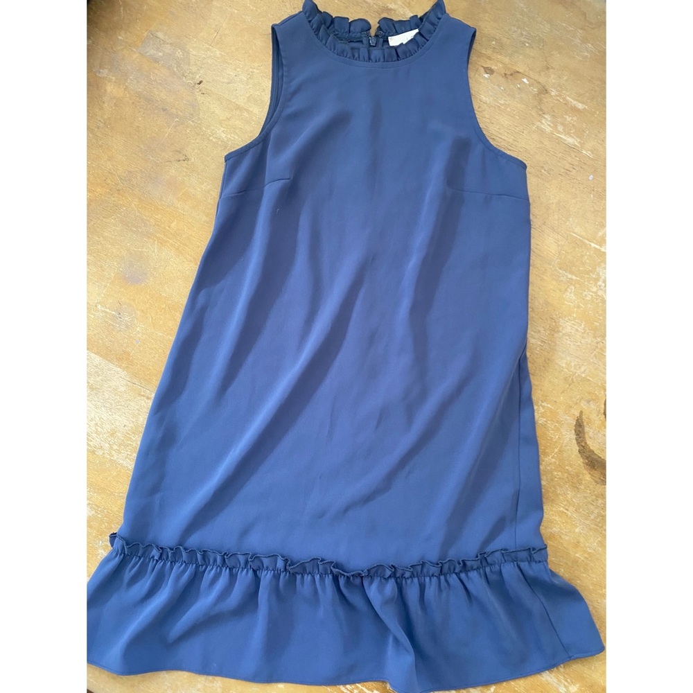 Loft High neck ruffle trapeze gray dress Size: XXSP
